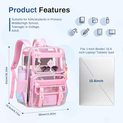 Sisipoet Clear Backpack for School, PVC Clear Bookbag Heavy Duty Transparent Backpack for Stadium Events See Through Bag - color: Pink Tie-dye