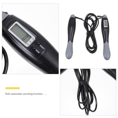 Beavorty Smart Jump Rope with Digital Counter, Steel Wire Fitness Skipping Rope for Adults, Black-grey Long Cord for Outdoor Weight Loss and Exercise Training