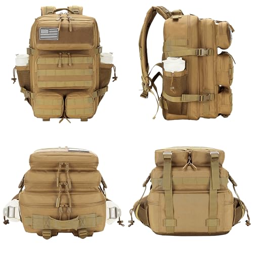 55L Tactical Backpack Heavy Duty Military Rucksack Molle Backpack 3 Day Assault Pack for Work Outdoors - color: Khaki