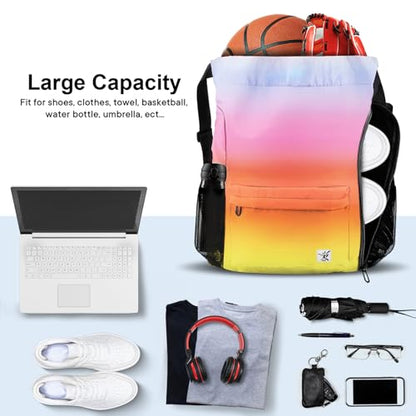 Drawstring Backpack with Mesh Pockets String Gym Bag Sackpack Sandproof Water Resistant Beach Backpack for Men Women - color: Gradient Rainbow