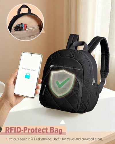Smasrob Women Mini Backpack with RFID Blocking Pocket, Small Puffer Backpack Purse, Lightweight Quilted Backpack for Work, College or Travel, Beige - color: Beige