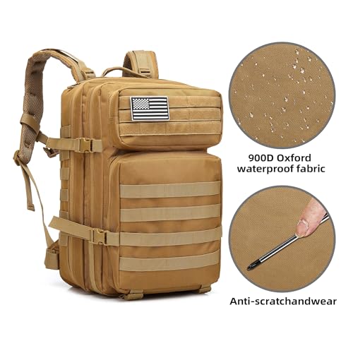 Lovelinks21 Hiking Assault Backpack Waterproof Motorcycle Backpack Bug Out Pack Rucksack for Outdoor Hiking - color: Khaki