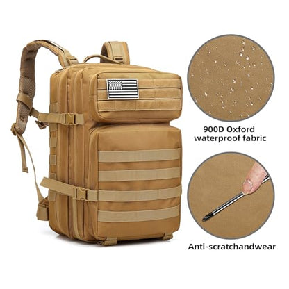 Lovelinks21 Hiking Assault Backpack Waterproof Motorcycle Backpack Bug Out Pack Rucksack for Outdoor Hiking - color: Khaki