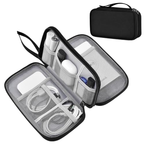 ZINMARK Portable Cable Organizer Case,Travel Pouch with Double-Layer Storage for Cables,Chargers,Earbuds & Phone,Black– Small Size - color: Black