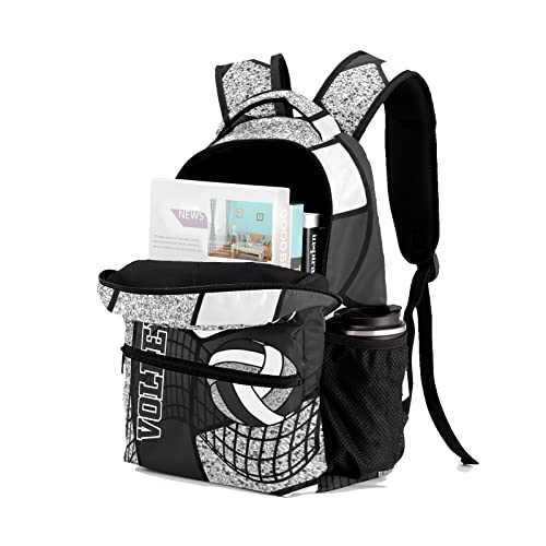 Volleyball Black Grey Print Backpack Shoulder Shopping Bag Travel Casual Bags with Name Text - color: Backpack 10