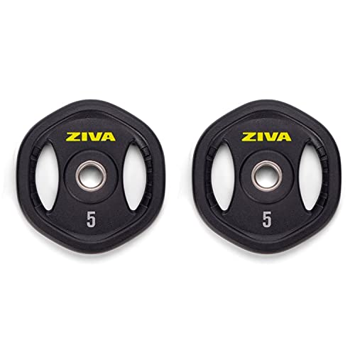 ZIVA 35lb Studio Barbell Weight Set – Adjustable Home Gym Kit with Standard Rubber Urethane Plates, 5' Chrome Bar (1.18" diam) & Collars | Extra Plates Not Included - size: Pair - 5lb Discs