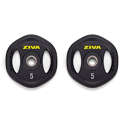 ZIVA 35lb Studio Barbell Weight Set – Adjustable Home Gym Kit with Standard Rubber Urethane Plates, 5' Chrome Bar (1.18" diam) & Collars | Extra Plates Not Included - size: Pair - 5lb Discs