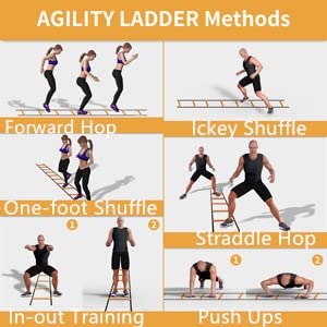 GHB Agility Ladder Speed Training Ladder Workout Ladder with 6 or 10 Cones 12 Rung 20ft with Resistance Parachute - color: Orange-10 Cones