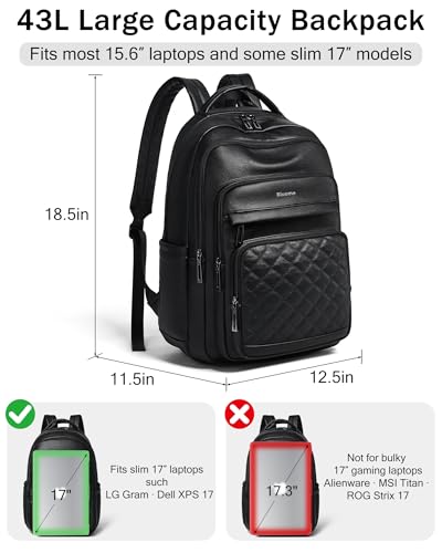 Bluome Work Backpack for Women Men, Laptop Vegan Leather Backpack Purse with 15.6–17 Inch Laptop, Multi-Pocket Bookbag for Office Travel Gym Weekend Overnight Bag, Black - color: Black