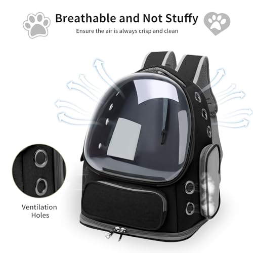 Cat Backpack Carrier for Cats and Small Dogs, Breathable Cat Bubble Backpack, Airline Approved Pet Travel Carrier for Hiking Camping Outdoor(Black) - color: Black