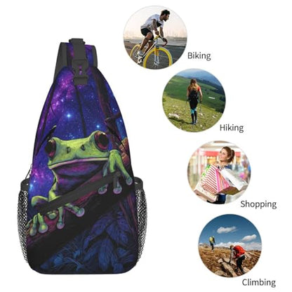 Sling Backpack Unisex Crossbody Chest Bag Shoulder Chest Bag For Women Men Hiking Travel - color: Frog Night Sky