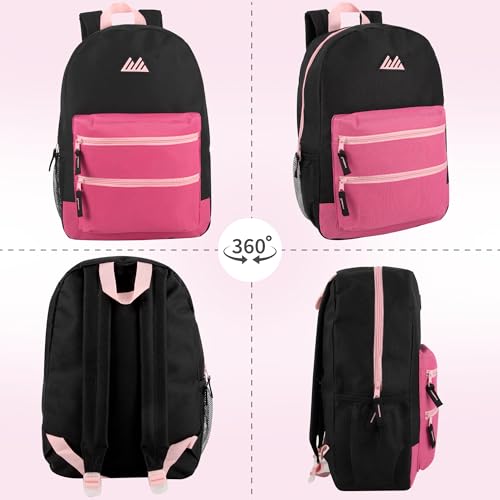Summit Ridge Colorful Big Backpack for School Kids, Multi Pocket Backpack for Elementary, Middle School Girls, Boys with Padded Straps (Black/Pink) - color: Black/Pink