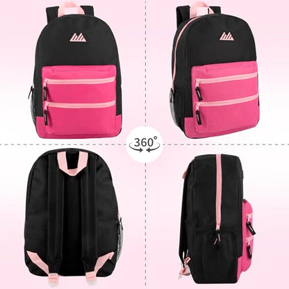Summit Ridge Colorful Big Backpack for School Kids, Multi Pocket Backpack for Elementary, Middle School Girls, Boys with Padded Straps (Black/Pink) - color: Black/Pink
