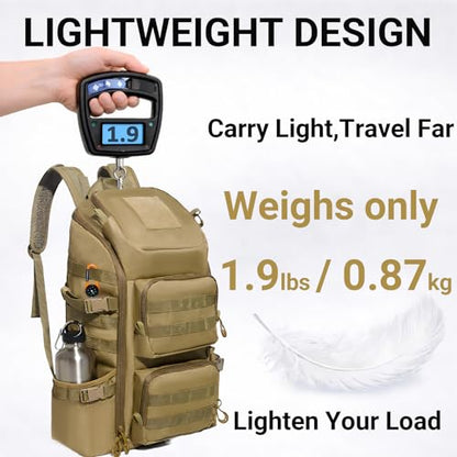 kokkoya 40l Slim Tactical Backpack with Laptop Compartment Molle System Webbing Lightweight Bag for Men Travel Hiking Camping Everyday Carry 17 inch Laptop Khaki - color: Khaki