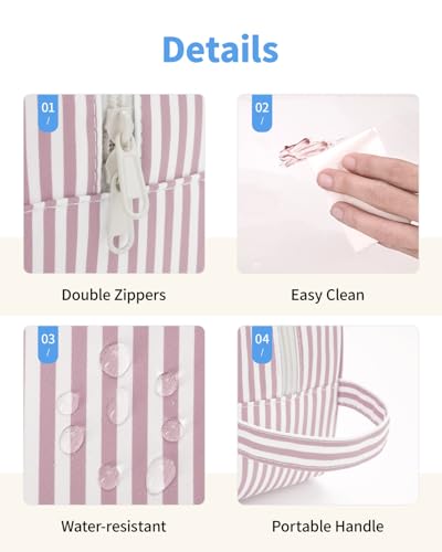 Narwey Clear Toiletry Bags for Traveling Women Men, Clear Travel Bags for Toiletries Makeup Bag Cosmetic Bag with Zipper, Make Up Organizer, Skincare Bag (Dusty Pink Stripe) - color: YB-Dusty Pink Stripe