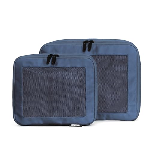 Aerotrunk Compression Packing Cubes for Travel - Luggage Organizer Bags - Double Zipper Packing Cubes for Suitcases (2-Pack, Dark Blue) - color: Dark Blue, size: 2-Pack