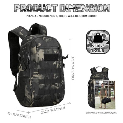 HUNTVP 10L Tactical Backpack Small Backpack Mini Daypack Rucksack Gear Tactical Assault Pack Bag for Hunting Camping Trekking (10L-Camo) - color: Camo, size: 10L