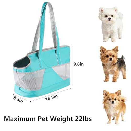 Pet Dog Purse Carrier Breathable Mesh Pets Puppy Cat Travel Outing Tote Bag Portable Cat Sling Carrier Transporter Tote Handbag Lightweight Dog Carrier Shoulder Bag with Thicken Bags Base - color: light blue