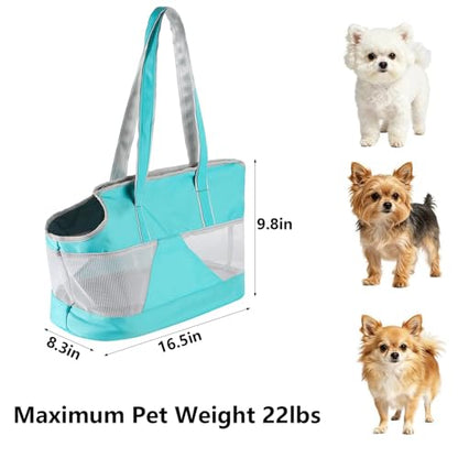 Pet Dog Purse Carrier Breathable Mesh Pets Puppy Cat Travel Outing Tote Bag Portable Cat Sling Carrier Transporter Tote Handbag Lightweight Dog Carrier Shoulder Bag with Thicken Bags Base - color: light blue