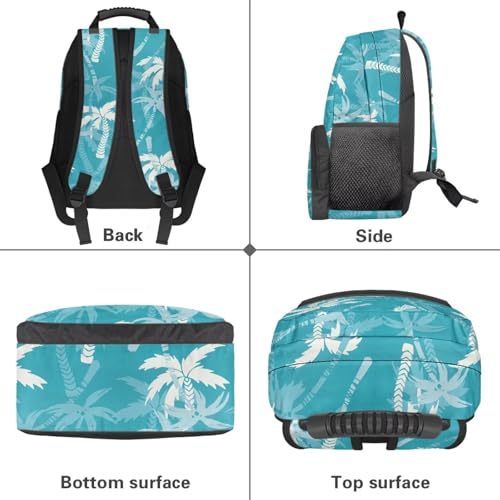 Lightweight Backpack for Teen Girls & Boys - School Bag Fit 15.6 Inch Laptop Compartment, 2 Elastic Side Pockets & Front Pockets Organizer (17.3x12.2x5.9in) Coconut Tree Print Blue - color: Coconut Tree Print Blue