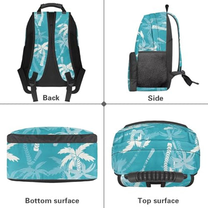 Lightweight Backpack for Teen Girls & Boys - School Bag Fit 15.6 Inch Laptop Compartment, 2 Elastic Side Pockets & Front Pockets Organizer (17.3x12.2x5.9in) Coconut Tree Print Blue - color: Coconut Tree Print Blue