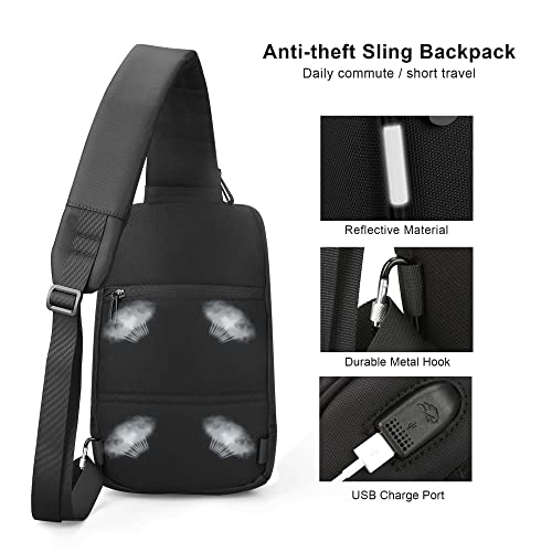 Kingsons Mini Sling Bag Hiking Daypack for Men, Waterproof Little Crossbody Travel Shoulder Bag, Small Anti-Theft Backpack Camping Bag for Traveling, Leisure, Commuting, Fit for 9.7" ipad Black… - color: Black-c
