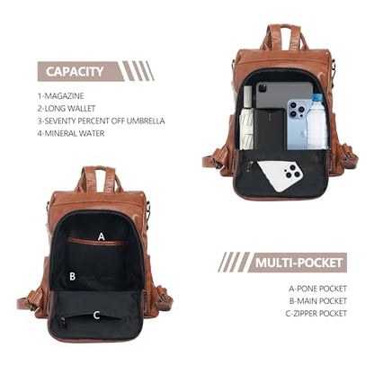 Women Backpack Purse PU Leather Anti-theft Casual Shoulder Bag Fashion Ladies Satchel Bags - color: Brown, size: Medium