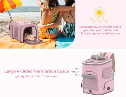 PETSFIT Pet Carrier Backpack with Upgraded Waist Protection, Cat Carrier Backpack Designed for Small Dogs/Cats, Fully Ventilated Collapsible Dog Backpack for Outdoor Traveling Hiking Camping, Pink - color: Pink