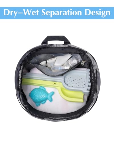 Drawstring Backpack Sandproof Beach Backpack with Shoe Compartment & Wet Pocket Waterproof Mesh Swim Bag Pool Bag for Gym, Travel and Workout Gear (Grey) - color: Grey