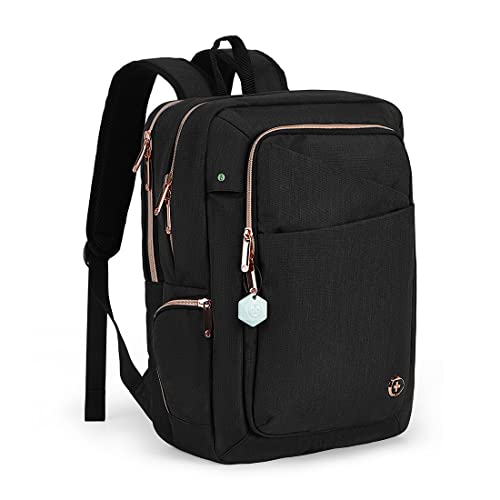 Swissdigital Design Business Backpack For Women with Rose Gold-Tone Zippers College Travel Laptop Backpack with Apple Find My Network,Fits 15.6 inch Laptop,Black-Finder Color Random | SD1006FB0-01 - color: Black Hexagon