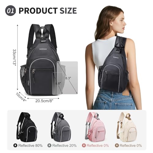 Crossbody Sling Bag with Water Bottle Holder, 8.3" Convertible Small Backpack Anti Theft Daypack, Chest Fanny Pack for Men Women, Black - color: Black