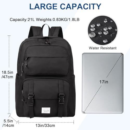 VASCHY Backpack for Men, Unisex Large Fashion Schoolbag Book bag Rucksack for High School/College/Work/Travel/Commuter Black - color: Black