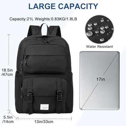 VASCHY Backpack for Men, Unisex Large Fashion Schoolbag Book bag Rucksack for High School/College/Work/Travel/Commuter Black - color: Black