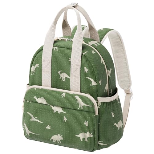 Corduroy Toddler Backpack for Preschool Boys & Girls Ages 2-5, 11 Inch Water-Resistant Small Kids Backpack for School & Travel, Lightweight Daycare Bookbag (M-Green Dinosaur) - color: Green Dinosaur
