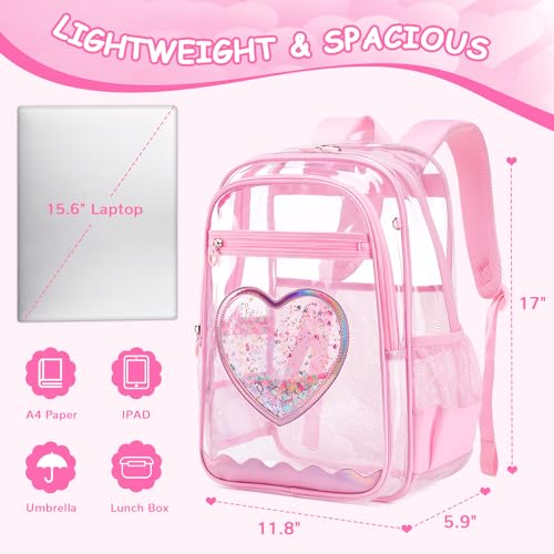 Clear Backpack, Heavy Duty Thick TPU Clear Bookbag, Transparent Bookbag Stadium Events, See Through Large Ergonomic Backpack for School Kids Girls Women Travel Security College Concert, Pink - color: Pink