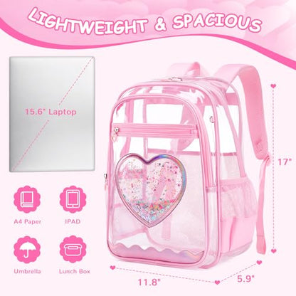 Clear Backpack, Heavy Duty Thick TPU Clear Bookbag, Transparent Bookbag Stadium Events, See Through Large Ergonomic Backpack for School Kids Girls Women Travel Security College Concert, Pink - color: Pink