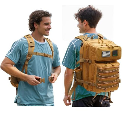 Green Canyon 45L 900D Tactical Backpack Water Resistant Military Assault Molle Backpack for Men Women Hiking Rucksack 3 Day Bug Out Bag, Khaki