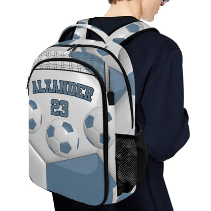 Personalized Casual Backpack Sport Ball Athlete Player Soccer Aegean College School Laptop Travel Daypack for Boys Girs 16.5 Inch - color: Aegean