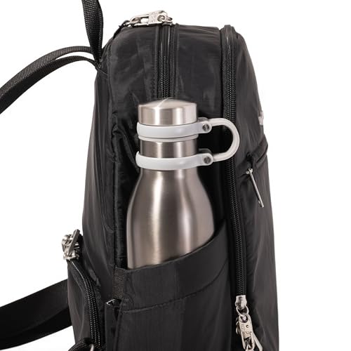 Securtex Anti-Theft Getaway Backpack - 9.4"x13"x5" Travel Safe Bag w/Locking Zippers, Slash-Resistant, RFID - color: Mulberry