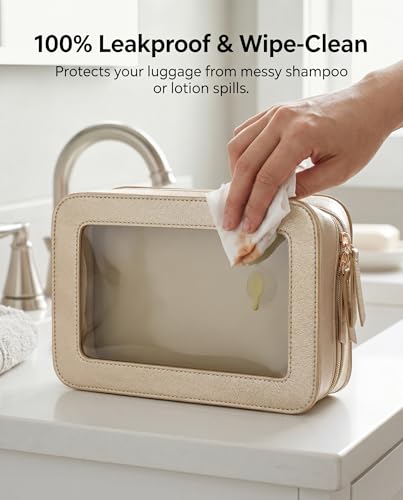 LETGO Clear Makeup Bags, TSA Approved Toiletry Bag with Zipper, Clear Makeup Organizer Fit Carry-on Travel Essentials,Clear Cosmetic Bags for Women Men (C-Gold) - color: C-Gold