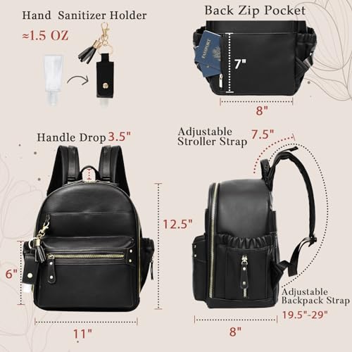 miss fong Small Diaper Bag Mini Diaper Bag Backpack Mini Backpack with 11 Pockets Baby Diaper Bag with Hand Sanitizer Holder, 2 Insulated Pockets-BALCK - color: Black