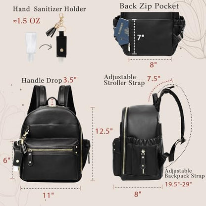 miss fong Small Diaper Bag Mini Diaper Bag Backpack Mini Backpack with 11 Pockets Baby Diaper Bag with Hand Sanitizer Holder, 2 Insulated Pockets-BALCK - color: Black
