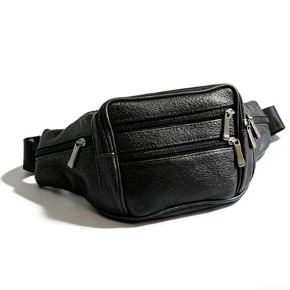 Leather Fanny Pack Travel Waist Bag 7 Pockets Waist Pack.Suitable for Outdoor Mountaineering Travel Camping Cycling Running etc FANNING511 Fanny pack (Black) - color: black