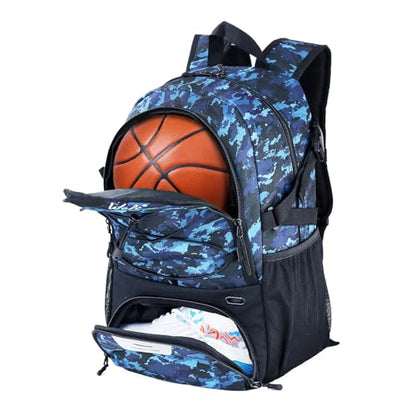WOLT Basketball Backpack Large Sports Bag with Separate Ball Holder & Shoes Compartment, Best for Basketball, Soccer,Gym - color: Camouflage Blue