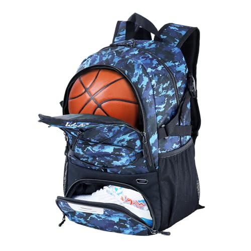 WOLT Basketball Backpack Large Sports Bag with Separate Ball Holder & Shoes Compartment, Best for Basketball, Soccer,Gym - color: Camouflage Blue