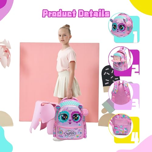 Cute Cat Backpacks for Girls - 2 in 1 Bookbag Set for Elementary & Preschool Students Ages 8-10 - color: Rose Cat