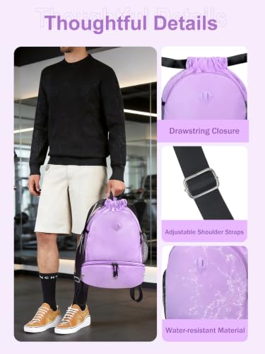 RHDZO Drawstring Backpack with Shoe Compartment and Wet Pocket,Large Purple - color: Large Purple, size: Large