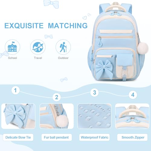 DIGOBAY Backpack for Girls, 3PCS Girls Backpack for School with Lunch Bag Pencil Case, Cute Kids Teens Bookbag for Kindergarten Elementary Preschool Middle School (Blue) - color: Blue
