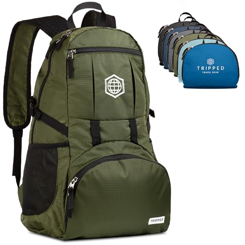 TRIPPED Travel Gear Traveling Backpack- Foldable collapsible lightweight backpack for travel (Green) 35 liters - color: Moss Green