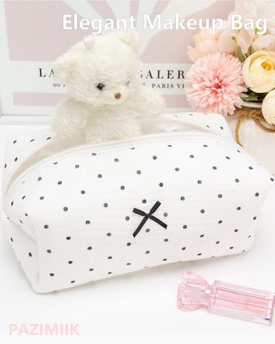 PAZIMIIK Cozy Makeup Bag for Women,Zipper Cosmetic Pouch,Gauze Polka Dot - color: Gauze Polka Dot